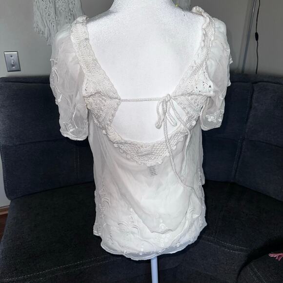 Vintage forever 21 100% silk crochet trim blouse size m - Picture 2 of 4